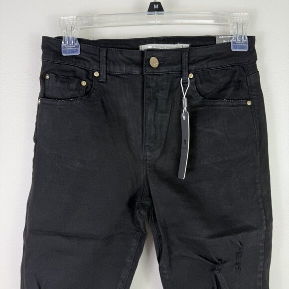 Tractr Bermuda Shorts Womens 4 Black Mid Rise Distressed Raw Hem Slim Fit NWT - Picture 3 of 12